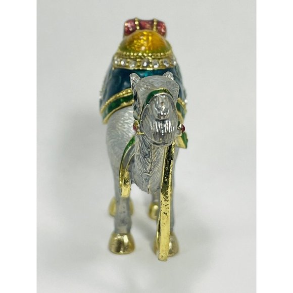 Crystal Bejeweled Camel Heavy Latching Trinket Box Silver Gold Emerald Colored - Picture 11 of 16